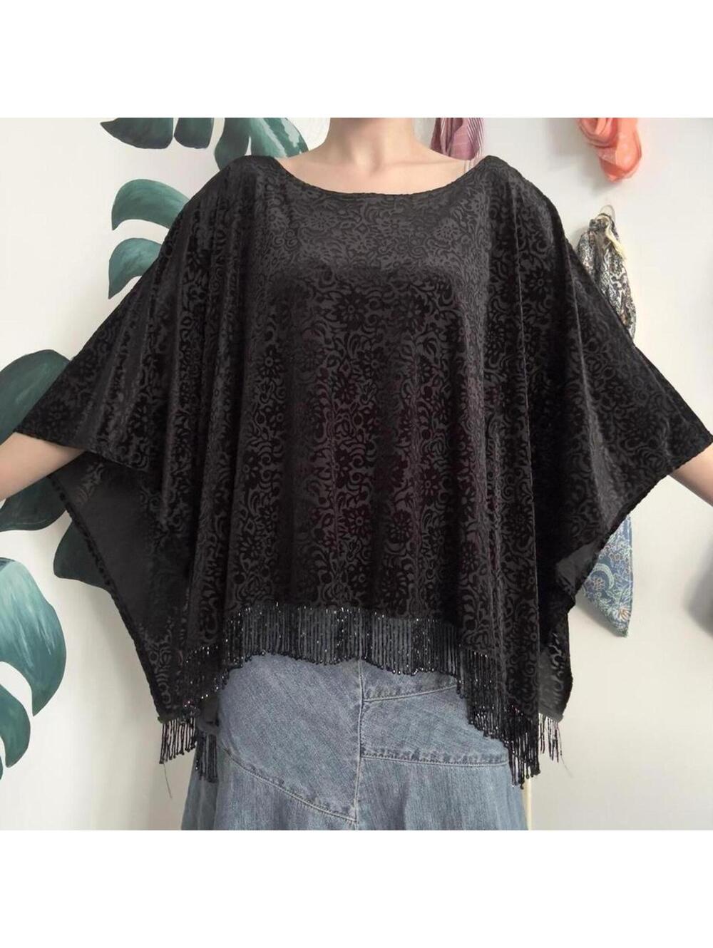 Vintage Beaded Velvet Burnout Poncho